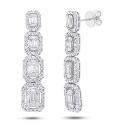 3.19ct 14k White Gold Diamond Baguette Earring