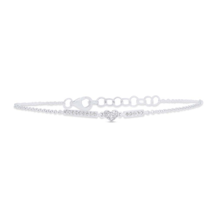 0.08ct 14k White Gold Diamond Heart Bracelet