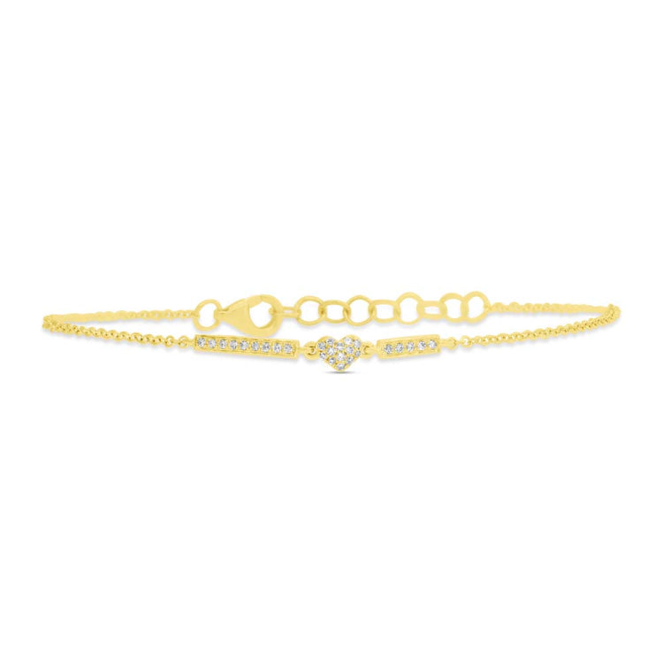 0.08ct 14k Yellow Gold Diamond Heart Bracelet
