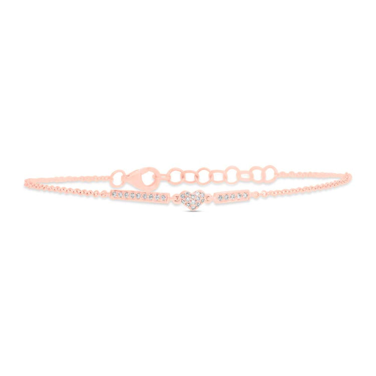 0.08ct 14k Rose Gold Diamond Heart Bracelet