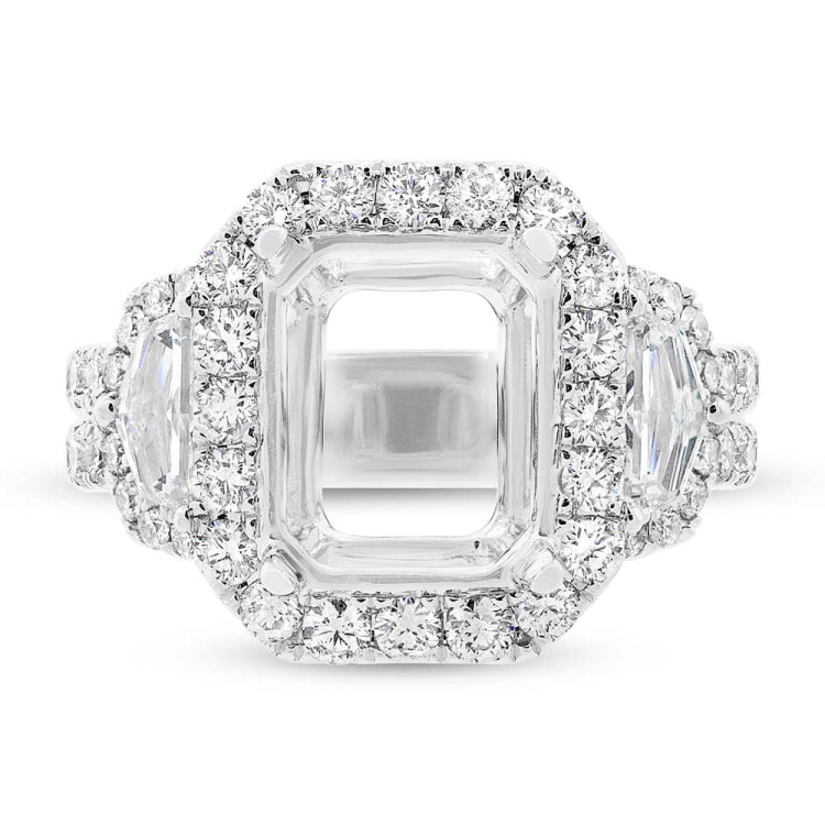 2.30ct 18k White Gold Diamond Semi-mount Ring for 11x9mm Center Size 12