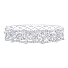 4.48ct 14k White Gold Diamond Flower Bangle