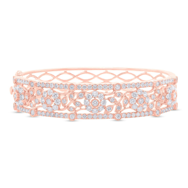 4.48ct 14k Rose Gold Diamond Flower Bangle