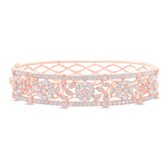 4.48ct 14k Rose Gold Diamond Flower Bangle