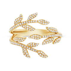 0.44ct 14k Yellow Gold Diamond Leaf Ring Size 6.5