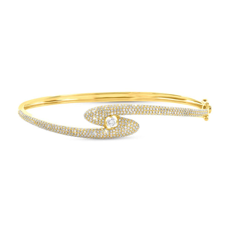 1.17ct 14k Yellow Gold Diamond Pave Lady's Bangle