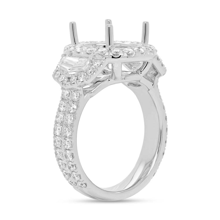 2.13ct 18k White Gold Diamond Semi-mount Ring for 12x10mm Center