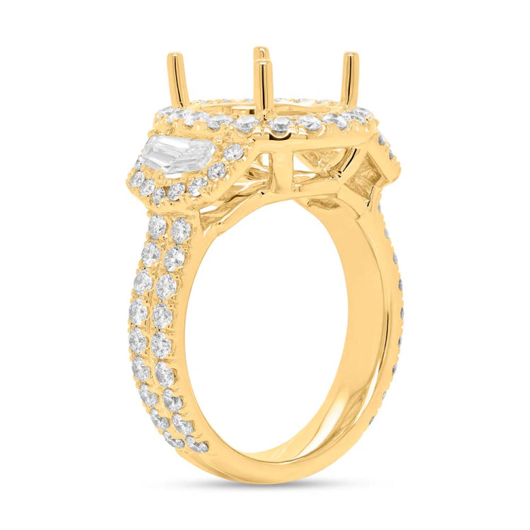 2.13ct 18k Yellow Gold Diamond Semi-mount Ring for 12x10mm Center