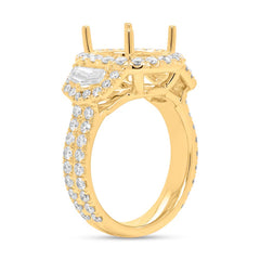 2.13ct 18k Yellow Gold Diamond Semi-mount Ring for 12x10mm Center