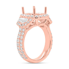 2.13ct 18k Rose Gold Diamond Semi-mount Ring for 12x10mm Center