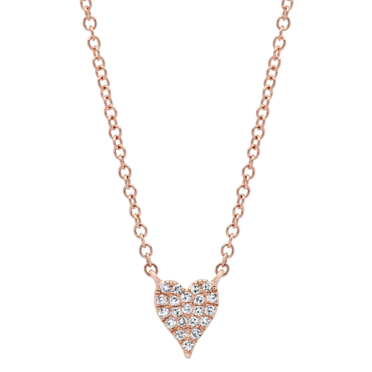 0.05ct 14k Rose Gold Diamond Pave Heart Necklace