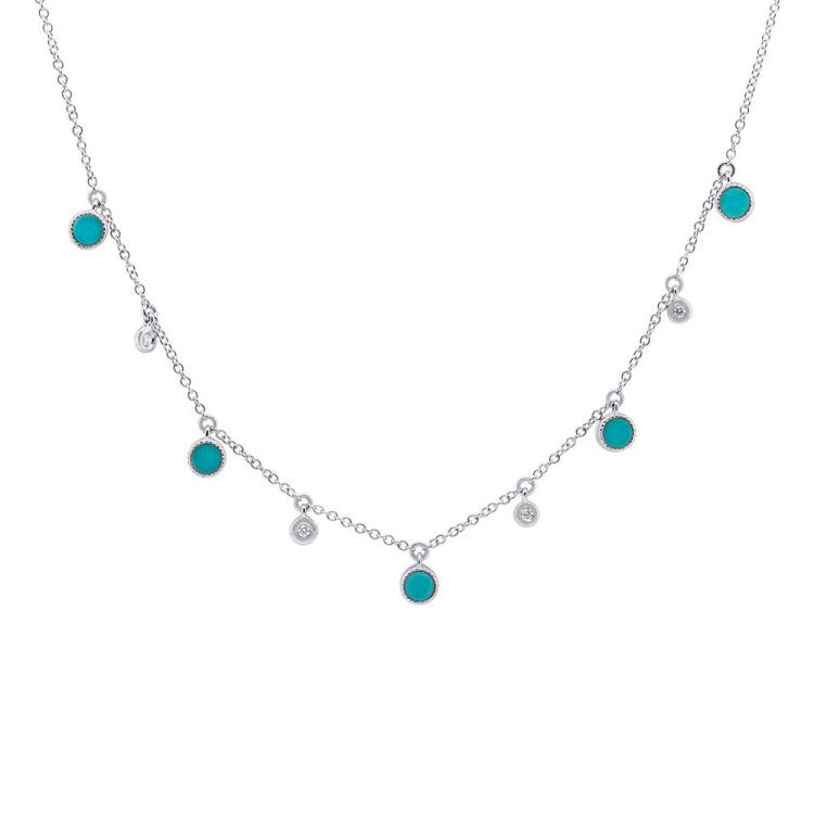 0.04ct Diamond & 0.75ct Composite Turqoise 14k White Gold Necklace