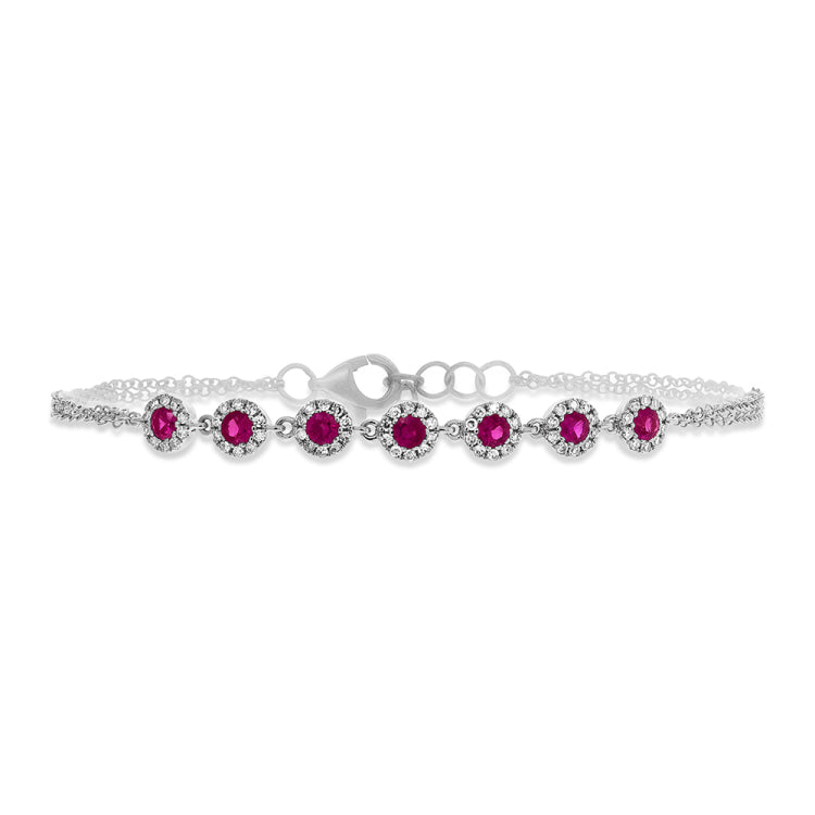 0.21ct Diamond & 0.52ct Ruby 14k White Gold Bracelet