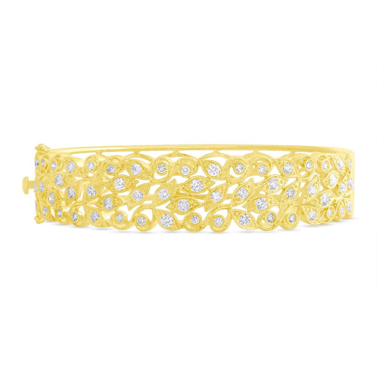 2.00ct 14k Yellow Gold Diamond Leaf Bangle