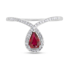 0.11ct Diamond and 0.42ct Ruby 14k White Gold Lady's Ring