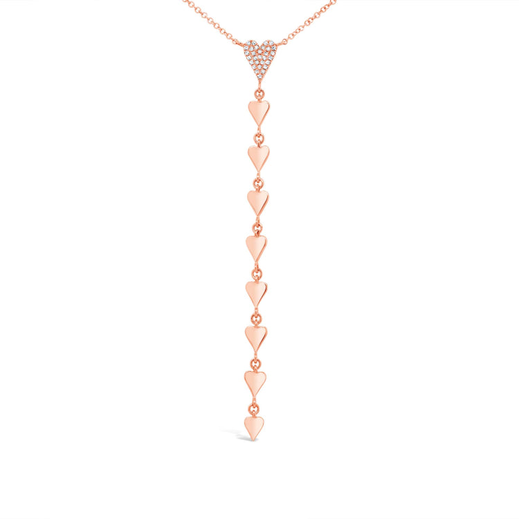 0.07ct 14k Rose Gold Diamond Heart Lariat Necklace