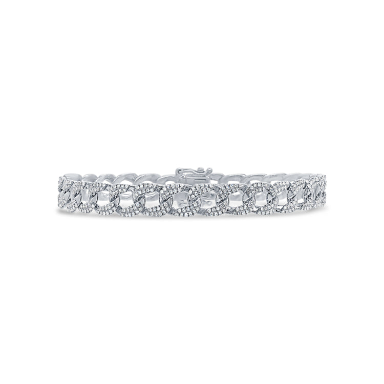 1.46ct 14k White Gold Diamond Pave Chain Bracelet