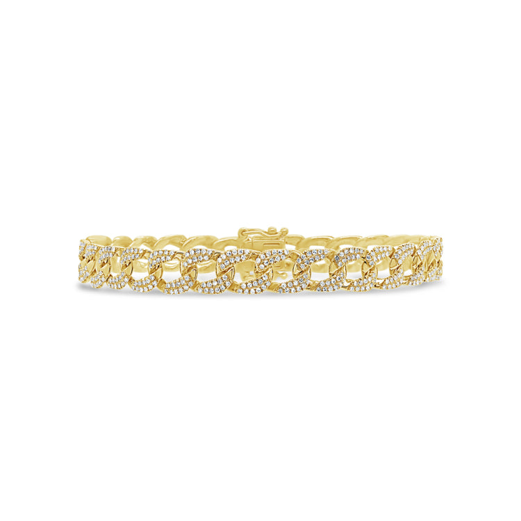 1.46ct 14k Yellow Gold Diamond Pave Chain Bracelet