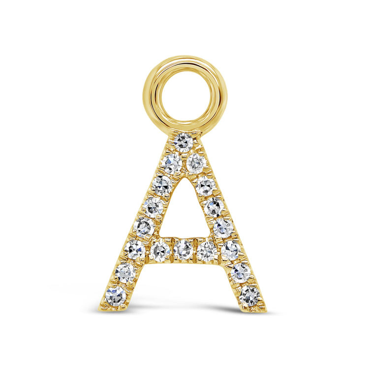 0.06ct 14k Yellow Gold Diamond "A" Hoop Charm