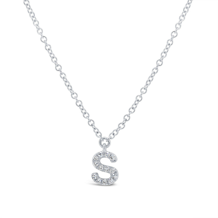 0.05ct 14k White Gold Diamond Necklace - Initial S
