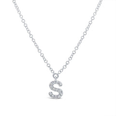 0.05ct 14k White Gold Diamond Necklace - Initial S