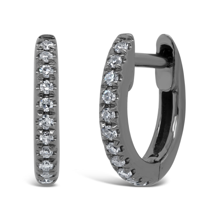 0.04ct 14k Black Rhodium Gold Diamond Huggie Earring