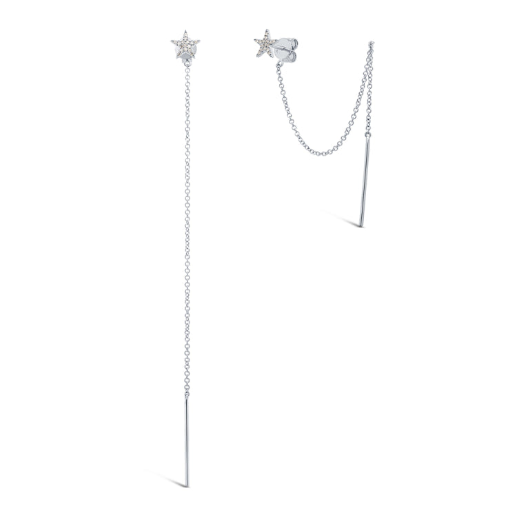 0.06ct 14k White Gold Diamond Star Stud Threader Earring