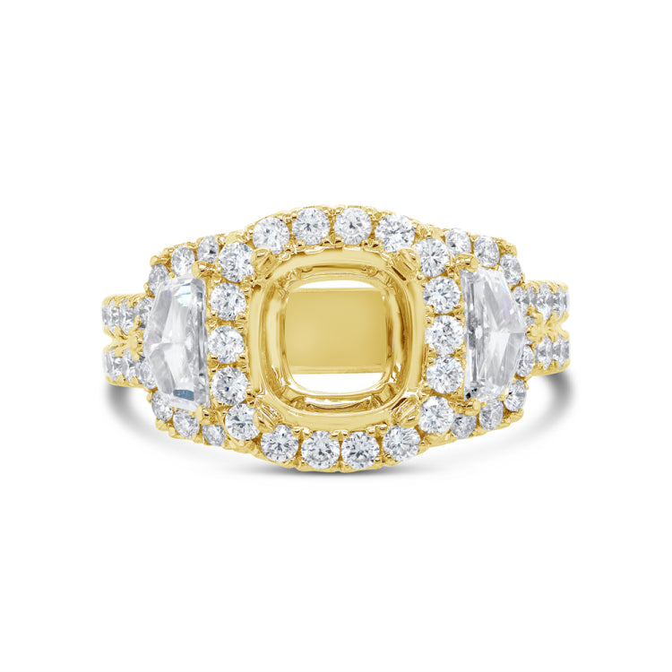 2.05ct 18k Yellow Gold Diamond Semi-mount Ring for 8.5x8.5mm Center