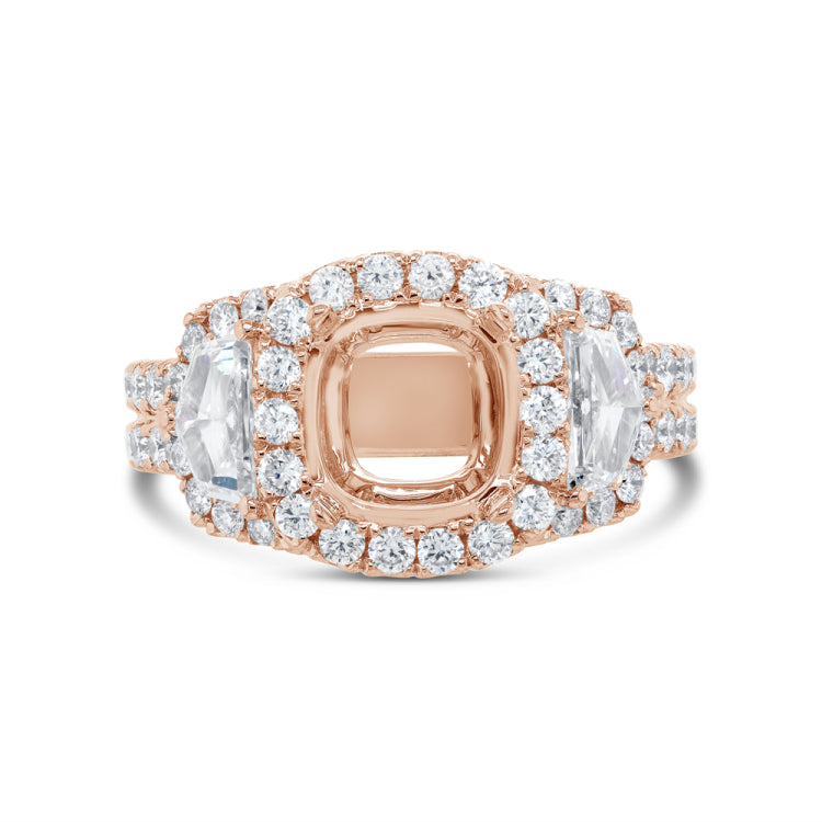 2.05ct 18k Rose Gold Diamond Semi-mount Ring for 8.5x8.5mm Center