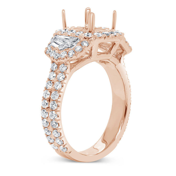 2.05ct 18k Rose Gold Diamond Semi-mount Ring for 8.5x8.5mm Center