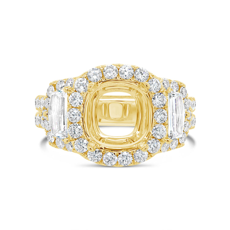 2.30ct 18k Yellow Gold Diamond Semi-mount Ring for 9x9mm Center
