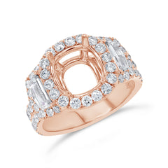 2.30ct 18k Rose Gold Diamond Semi-mount Ring for 9x9mm Center