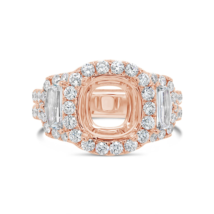 2.30ct 18k Rose Gold Diamond Semi-mount Ring for 9x9mm Center