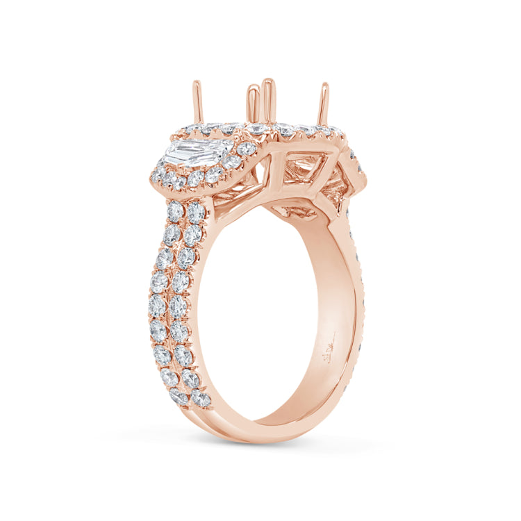 2.30ct 18k Rose Gold Diamond Semi-mount Ring for 9x9mm Center