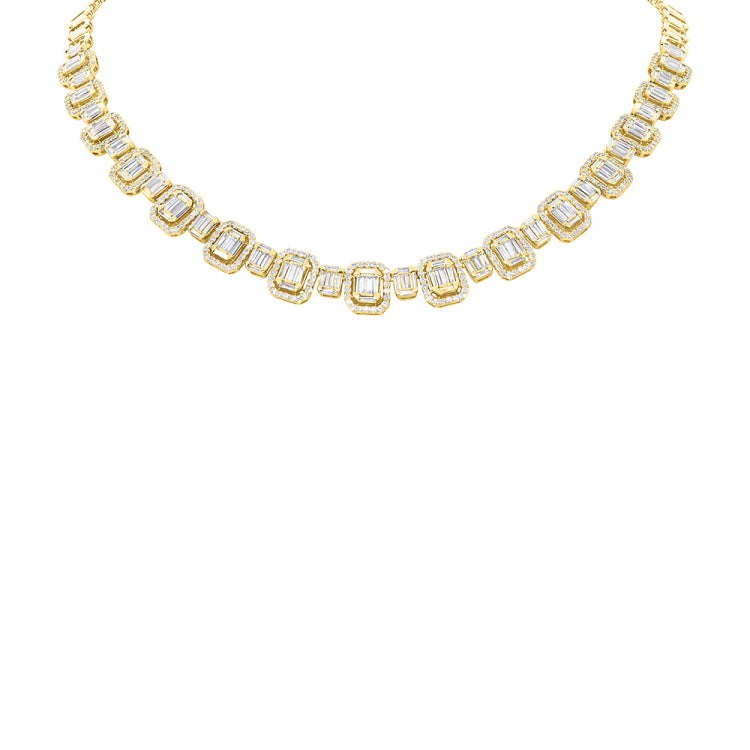 7.73ct 18k Yellow Gold Diamond Baguette Necklace