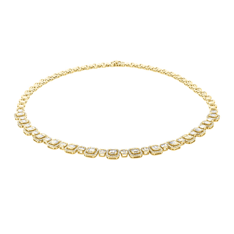 7.73ct 18k Yellow Gold Diamond Baguette Necklace