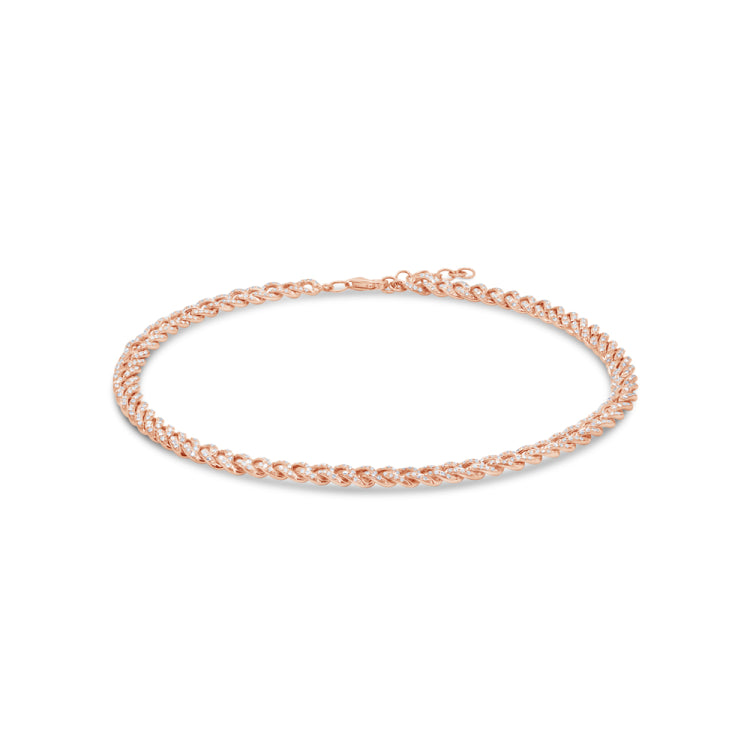 1.17ct 14k Rose Gold Diamond Pave Chain Anklet