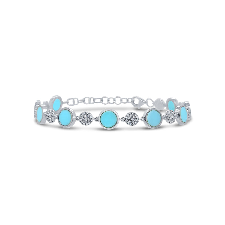 0.41ct Diamond and 3.34ct Composite Turquoise 14k White Gold Bracelet
