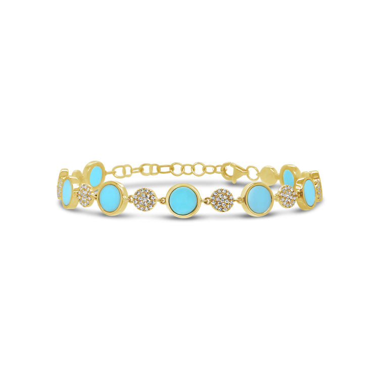 0.41ct Diamond and 3.34ct Composite Turquoise 14k Yellow Gold Bracelet