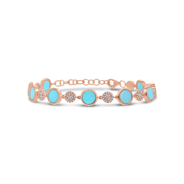 0.41ct Diamond and 3.34ct Composite Turquoise 14k Rose Gold Bracelet