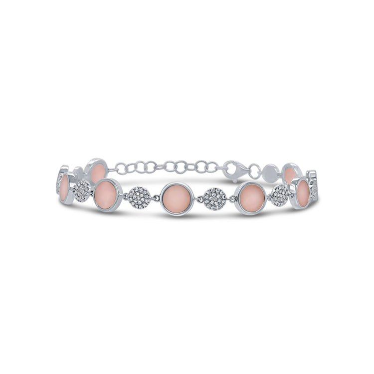 0.41ct Diamond and 3.12ct Pink Opal 14k White Gold Bracelet
