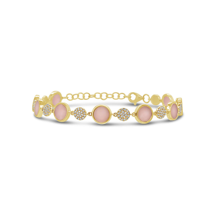 0.41ct Diamond and 3.12ct Pink Opal 14k Yellow Gold Bracelet
