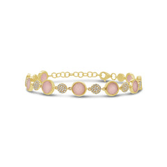 0.41ct Diamond and 3.12ct Pink Opal 14k Yellow Gold Bracelet