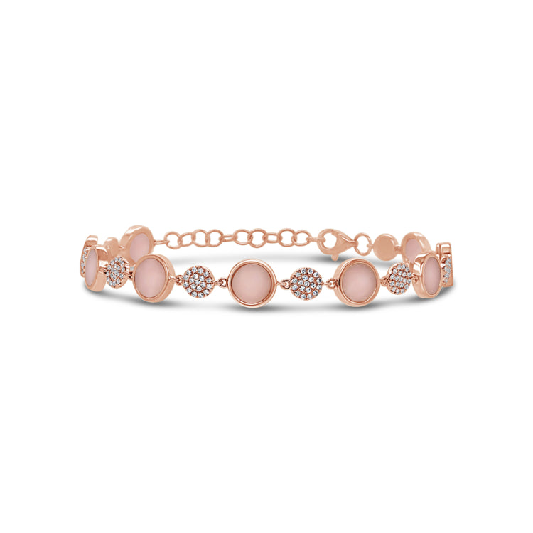 0.41ct Diamond and 3.12ct Pink Opal 14k Rose Gold Bracelet