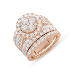 4.16ct 14k Rose Gold Diamond Cluster Lady's Ring 2-pc