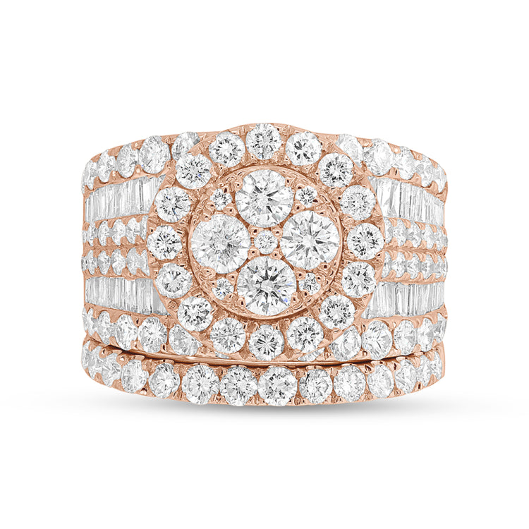 4.16ct 14k Rose Gold Diamond Cluster Lady's Ring 2-pc