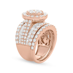 4.16ct 14k Rose Gold Diamond Cluster Lady's Ring 2-pc