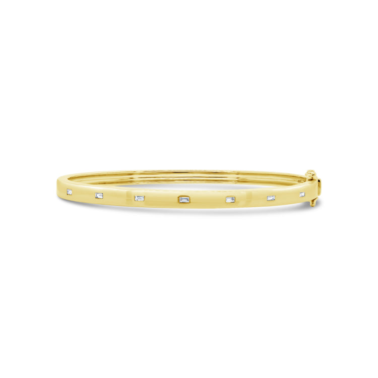 0.16ct 14k Yellow Gold Diamond Baguette Bangle