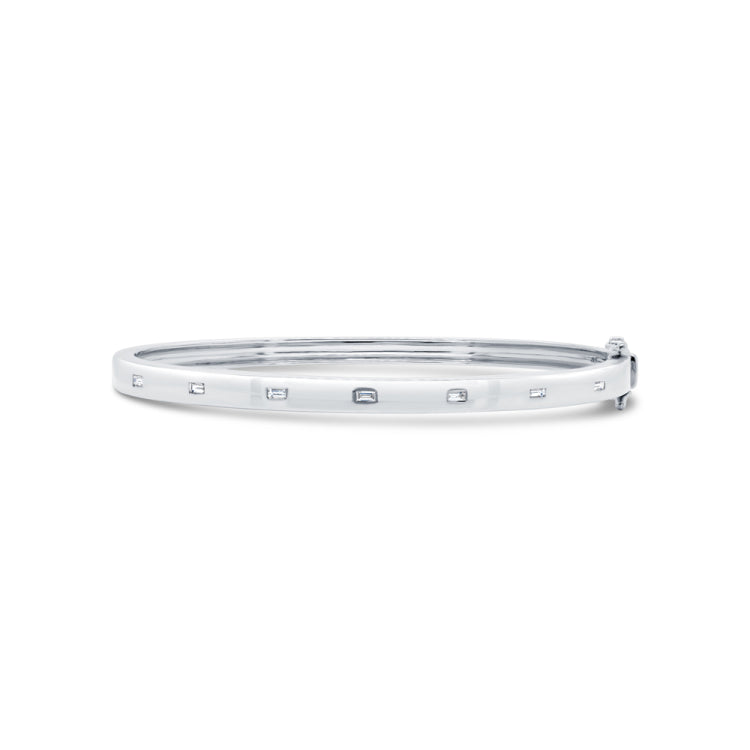 0.16ct 14k White Gold Diamond Baguette Bangle