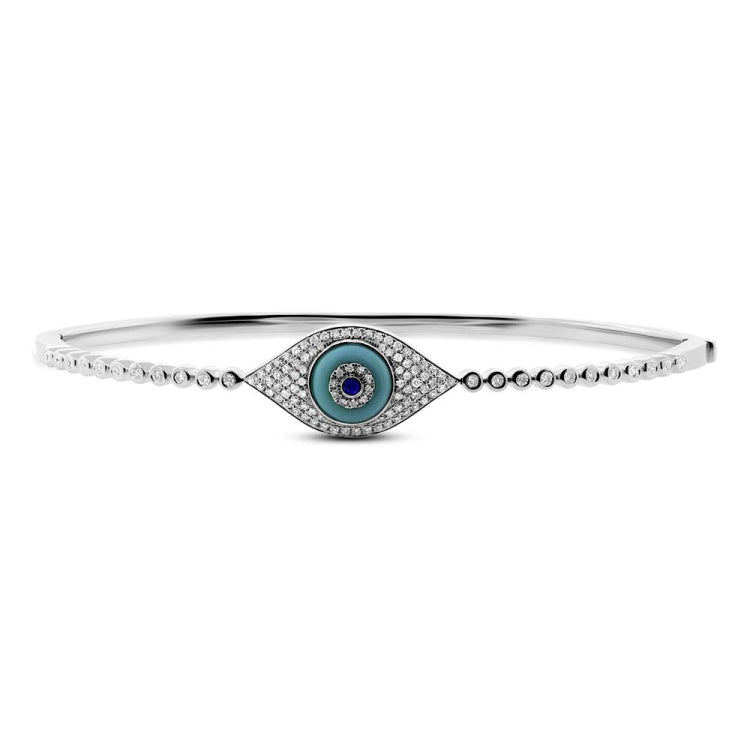 0.42ct Diamond & 0.60ct Blue Sapphire & Composite Turquoise 14k White Gold Eye Bangle